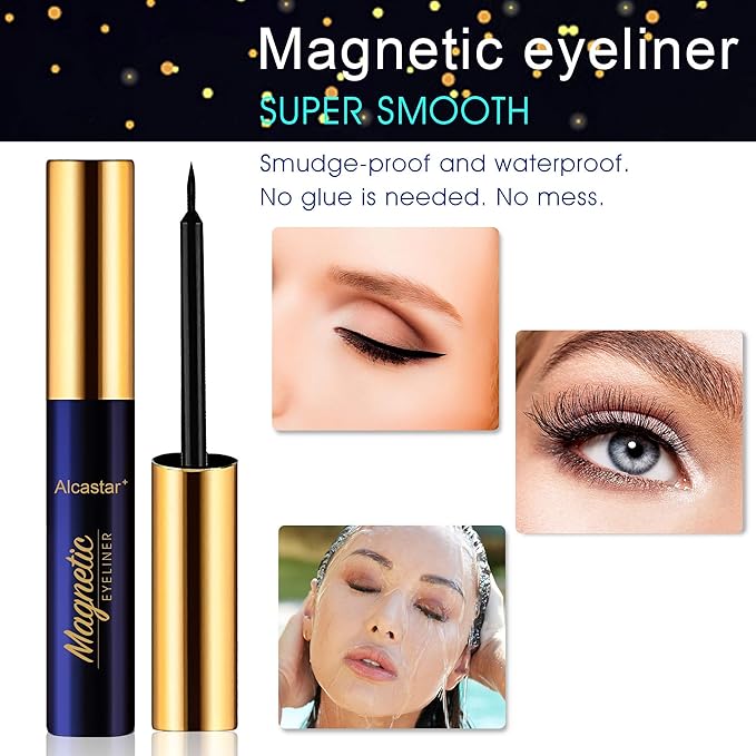 Alcastar Magnetic Eyelashes with Eyeliner Kit, Magnetic Lashes Natural Looking with, Reusable,Long Lasting, Easy Apply,Cruelty-Free. (FBA-ATZ1004-A2)