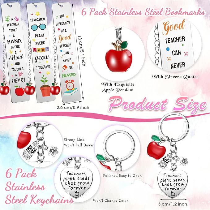 Paterr 24 Pcs Teacher Appreciation Gifts Set End of Year Gifts for Women Bulk Including Socks Makeup Bags Keychain Metal Bookmark for Graduation Birthday(Best Teacher Ever,Cotton)