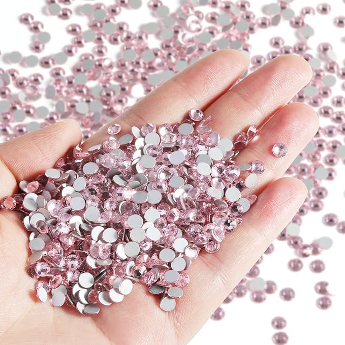 Beadsland Flatback Rhinestones Bulk,14400pcs Pink Rhinestones for Nails Crafts Clothes DIY Decoration, Light Rose/Light Pink, SS10, 2.7-2.9mm
