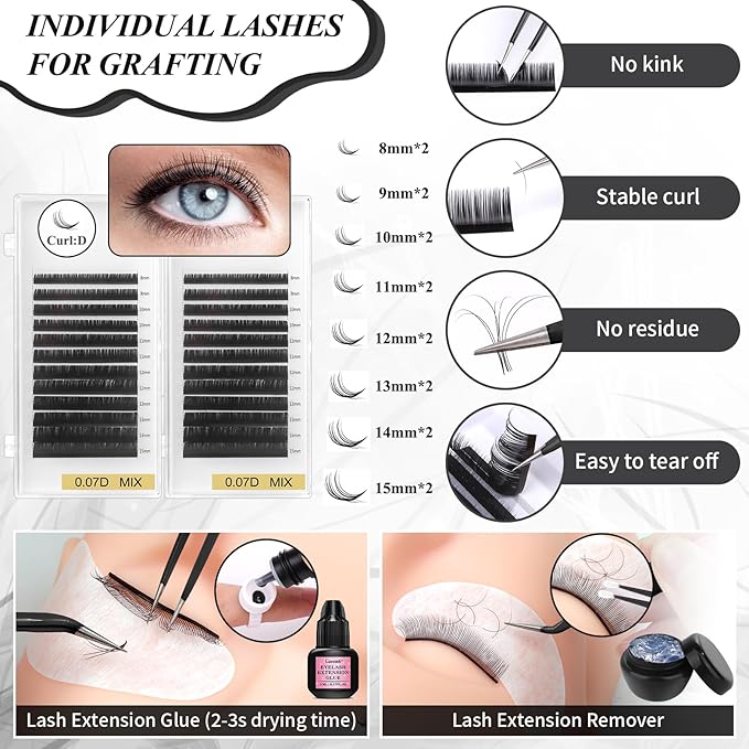 Eyelash Kit for Lash Extension, Lash Tech Supplies with Mannequin Practice Head, Lash Cluster, Lash Extension Glue, Eyelash Remover, Fan, Tweezers, Lash Training Tools Set for Beginners at Home