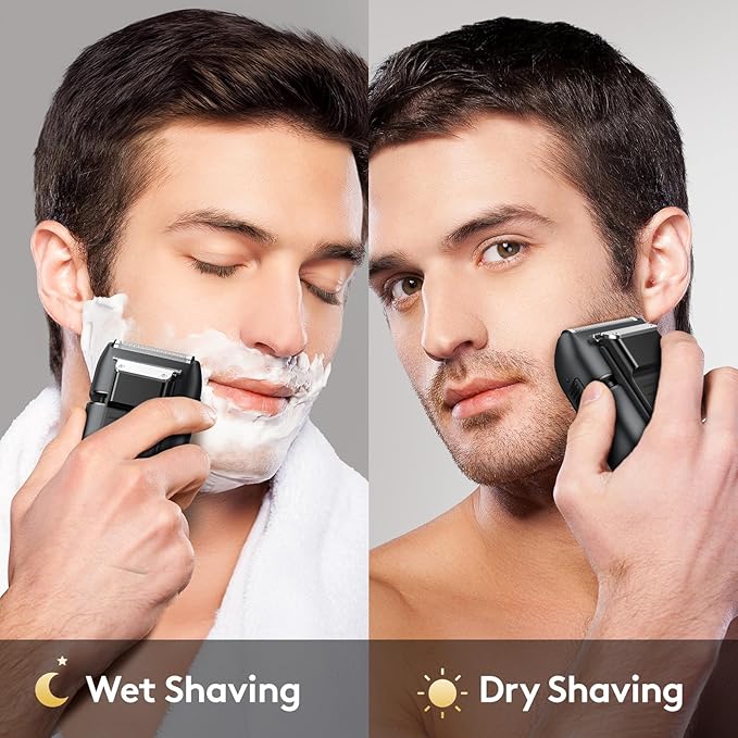 Brightup Foil Shaver Electric Razor & Shavers for Men with Trimmer[150 Min Runtime], IPX6 Waterproof Double Floating Blades for Shaving Face, Cordless/Type C Rechargeable/Travel Lock/LED Display