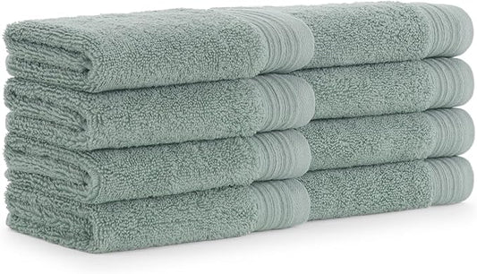 Aston & Arden Anatolia Turkish Wash Cloths - Pack of 8-100% Ring Spun Cotton, Soft Plush Absorbent, 600 GSM Low Twist Weave, Premium Towel for Hotel, Spa, Bathroom, 13 x 13 in, Sage Green