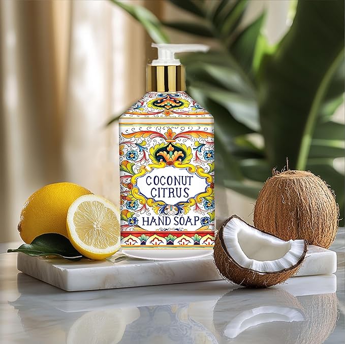 Villa Flora Hand Soap Set, 8 x 21.5oz bottles - Sea Salt Verbena, Coconut Citrus, Orchid Vanilla, and White Jasmine. Home and Body Company