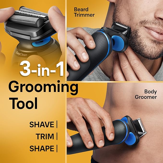 Braun Electric Shaver for Men, Series 5 5150cs, Wet & Dry Shave, Turbo Shaving Mode, Foil Shaver, with Beard Trimmer, Body Groomer and Charging Stand, Blue