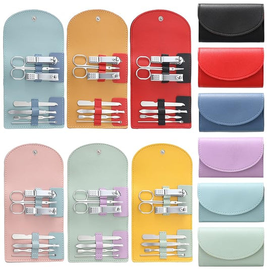 12 Set Manicure Set Bulk Mini Manicure Nail Clipper Kit 7 in 1 Stainless Steel Professional Nail Care Pedicure with Travel Portable Bag Grooming Kits for Women Men Home(Multi Color)