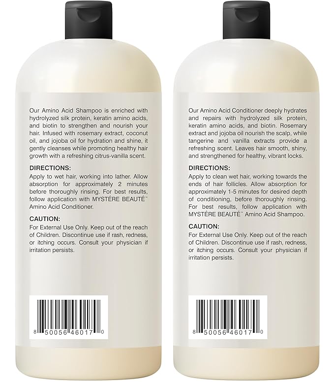 Amino Acid Shampoo and Conditioner Set for All Hair Types | Nourishing Amino Acid Hair Shampoo with Vitamin E & Jojoba Oil for Frizz Control & Shine Moisturizing Amino Acid Conditioner - 16 fl oz each