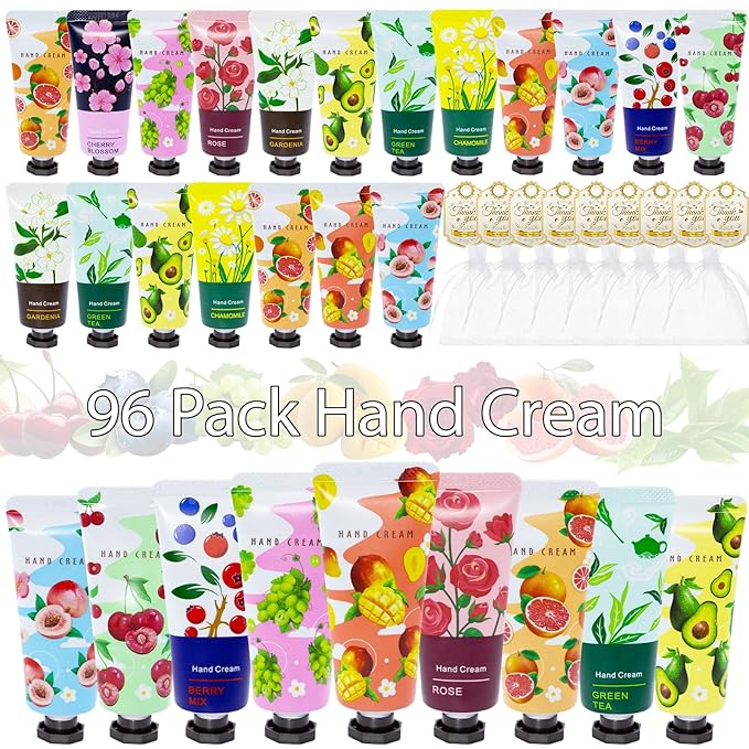 96 Pack Hand Cream for Women, Mini Hand Lotion Travel Size for Dry Cracked Care, Natural Plant Fragrance Moisturizer Present Set for Mother, Teacher Appreciation and Bridesmaid Present