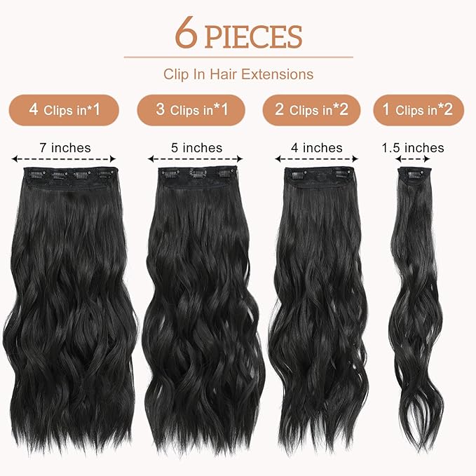 Clip in Hair Extensions for Women - 20 Inch Long Wavy Brown Extensions, 6PCS Black Brown Hairpieces that Blend Naturally with Your Real Hair (20 Inch, Black Brown)