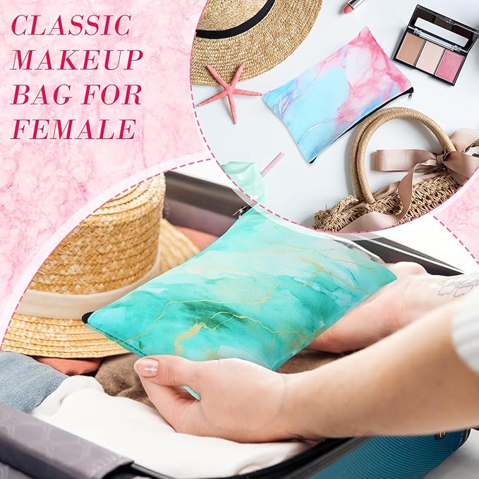 Eccliy 20 Pcs Marble Makeup Bag Cosmetic Bag Canvas Gifts Marble Themed Accessories for Girls Toiletry Pouch with Zipper for Women Party Shopping Home Travel, 8 x 5 Inch