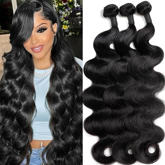 Body Wave Bundles Human Hair 14 16 18 Inch 100% Unprocessed Raw Vietnamese Human Hair Bundles Body Weave 3 Bundles Remy Virgin Hair Bundles Natural Black Color