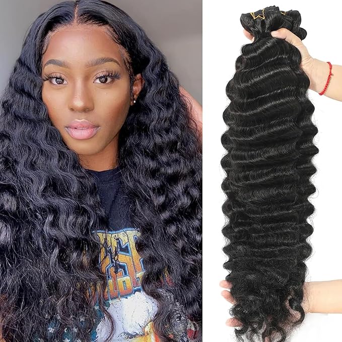 Loose Deep Wave 3 Bundles Human Hair 24 26 28 Inch 100% Unprocessed Virgin Brazilian Hair Bundles Weave Long Curly Human Hair Extensions Natural Black Color for Women
