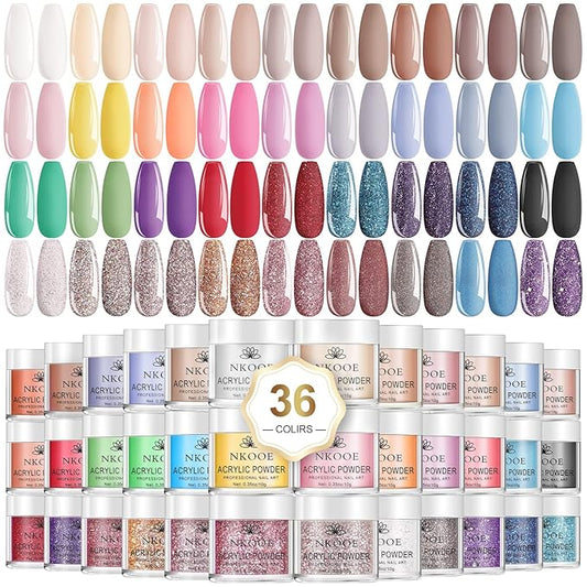 36 Colors Acrylic Nail Powder Set (10g/0.35oz Jars), Quick-Dry, Odorless, Non-Toxic, Easy-to-Blend, Ideal for DIY Nail Art & Salon Professionals - Perfect Gift for Nail Enthusiasts