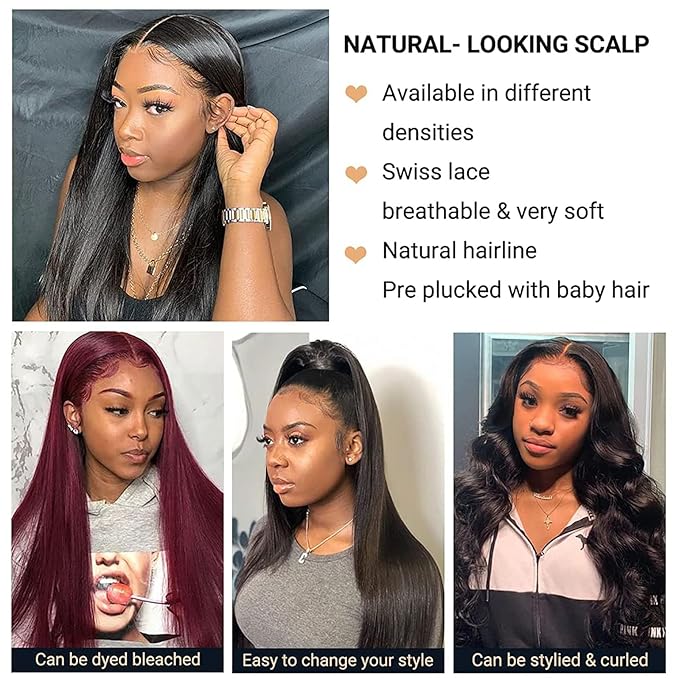 4x4 Lace Front Wigs Human Hair Pre Plucked 150% Density Straight Glueless Lace Frontal Wigs Human Hair for Black Women 4x4 Brazilian Virgin HD Lace Closure Human Hair Wigs with Baby Hair(12 Inch)