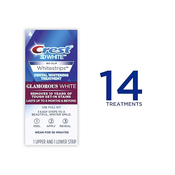 Crest 3D White Luxe Whitestrip Teeth Whitening Kit, Glamorous White, 14 Treatments( Each with 1 Upper/ 1 Lower), 28 Strips