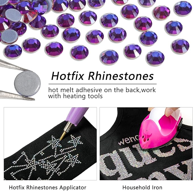 Beadsland Hotfix Rhinestones Bulk, 14400pcs Purple Hot Fix Rhinestones for Crafts Clothes DIY Decoration, Purple Velvet, SS10, 2.7-2.9mm