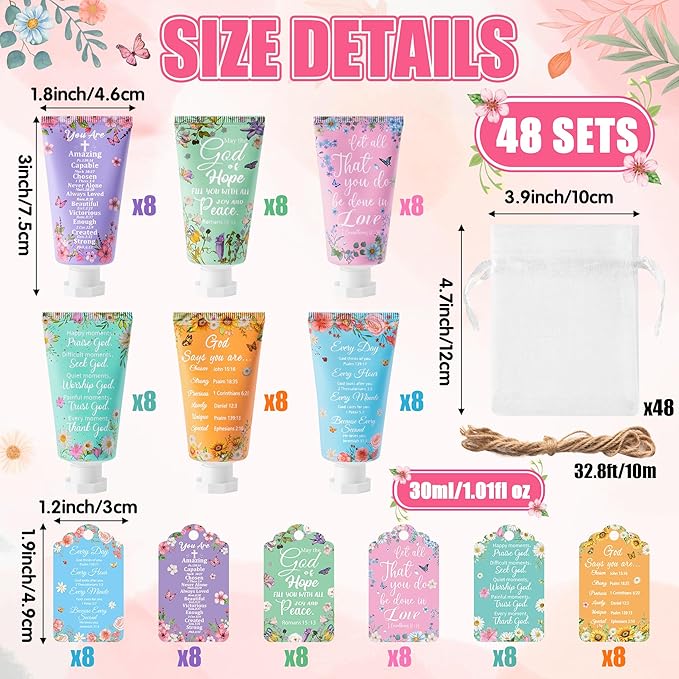 Y1tvei Mothers’ Day Christian Hand Cream Bulk Christmas Gifts for Women, 30ml Bible Verse Hand Lotion Scripture Travel Hand Lotion Gift Set for Mom Grandma Baby Shower Bridal Shower Favors, 48 Sets