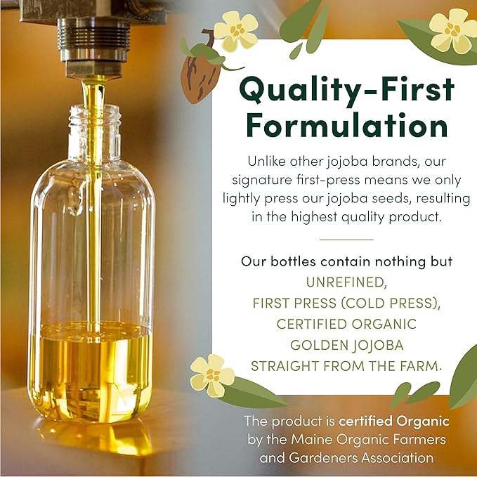 HobaCare 100% Pure, Unrefined Organic Jojoba Oil for Skin & Nails - Moisturizing Body Oil & Face Moisturizer for Dry Skin - Natural Treatment for Hair & Beard Care (64 fl oz)