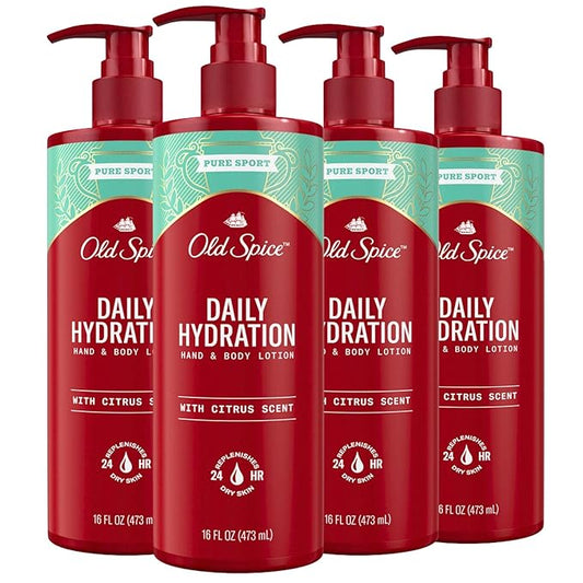 Old Spice Hand & Body Lotion for Men, Daily Hydration, 24/7 Hydration, 24/7 Replenishing Rich Moisture for Dry Skin, Lightweight Formula, Pure Sport with Citrus Scent, 16 fl (Pack of 4)