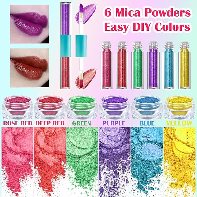 DIY Lip Gloss Making Kit - Make Your Own Lip Glosses Moisturizing DIY Lip Glaze Handmade Glittery Set for Teens Girls Women Makeup Lover Beginner Christmas Birthday Gift
