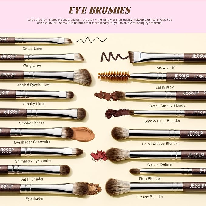 Jessup Makeup Brushes Set Professional 25pcs Premium Synthetic Make up Brushes for Foundation Eyeshadow Blending Concealer Blush Contour Bronzer Eyeliner Eyebrow, Shimmer Brown T511