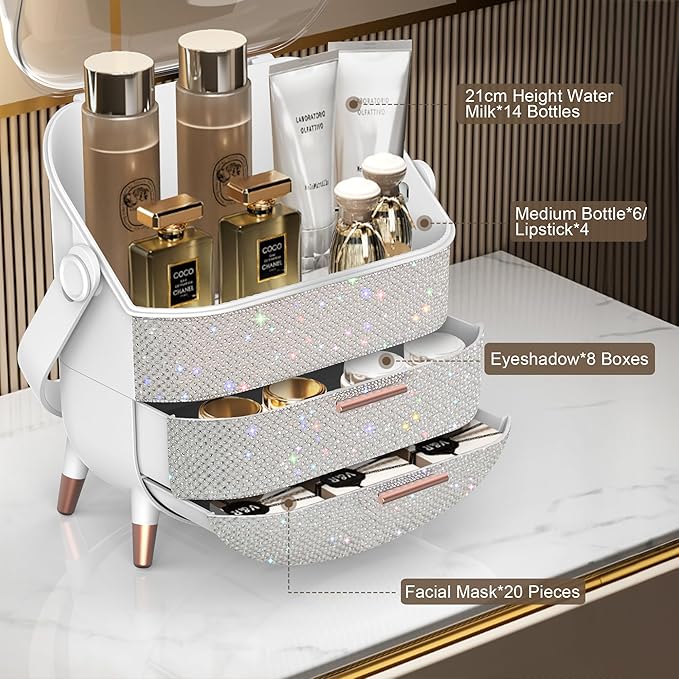 Teen Girls Gift Makeup Organizer,Skincare Organizer Jewelry Storage,Cosmetics Storage and Display Case,Make Up Holders and Organizers for Countertop,Bathroom Organizer (Pearl White)