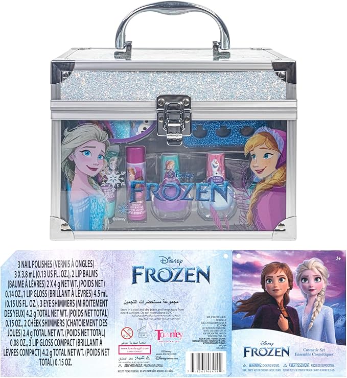 Frozen Train Case Beauty Set, Kids Makeup Kit for Girls, Real Washable Makeup Set, Play Makeup, Party Favor, Birthday, Ages 3 4 5 6 7 8 9 10 11 12 by Townley Girl