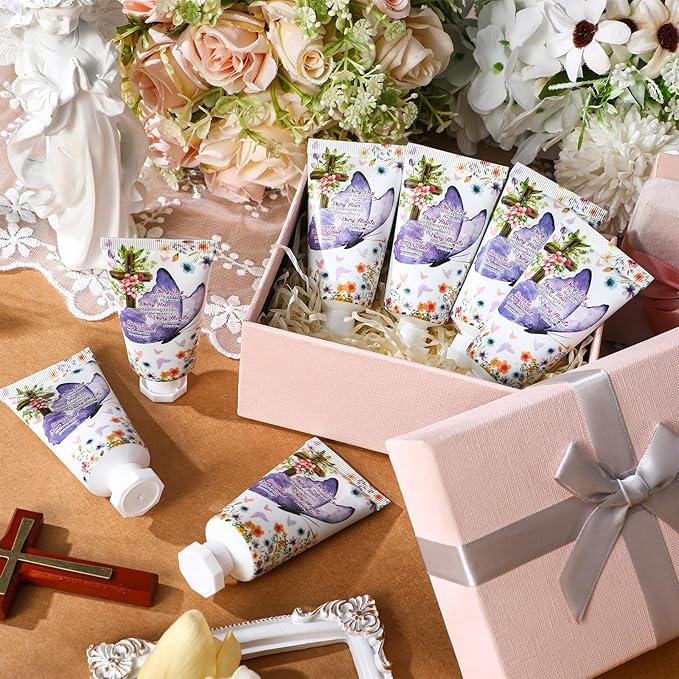 50 Pack Christian Hand Lotion Bulk Gifts for Women Mother Day Bible Mini Travel Hand Lotion Bulk for Stocking Stuffers Gifts Women Church Appreciation Teachers Coworkers(Butterfly)