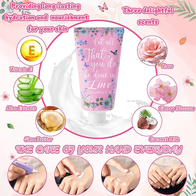 Y1tvei 36 Set Teacher Appreciation Hand Cream for Dry Cracked Hands, Mothers’ Day Basket Stuffers, Bible Verse Gift for Women, Hand Lotion with Tag, Mini Hand Moisturizing Hand Care Scripture