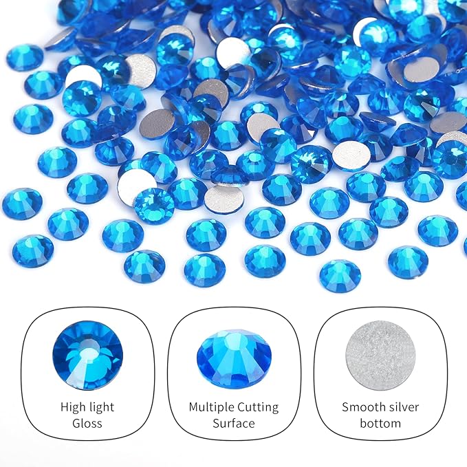 10000PCS Capri Blue Rhinestones Bulk, Flat Back Crystal Glass Stone Round Gems,SS16, 3.8-4.0mm