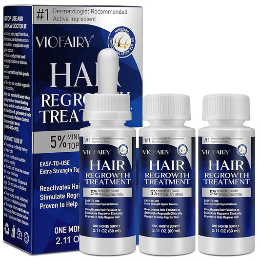 5% Minoxidil for Men and Women, Hair Regrowth Treatment for Thinning Hair and Hair Loss, Topical Solution - 3 Months Supply - Dermatologist recommended (Pack of 3)