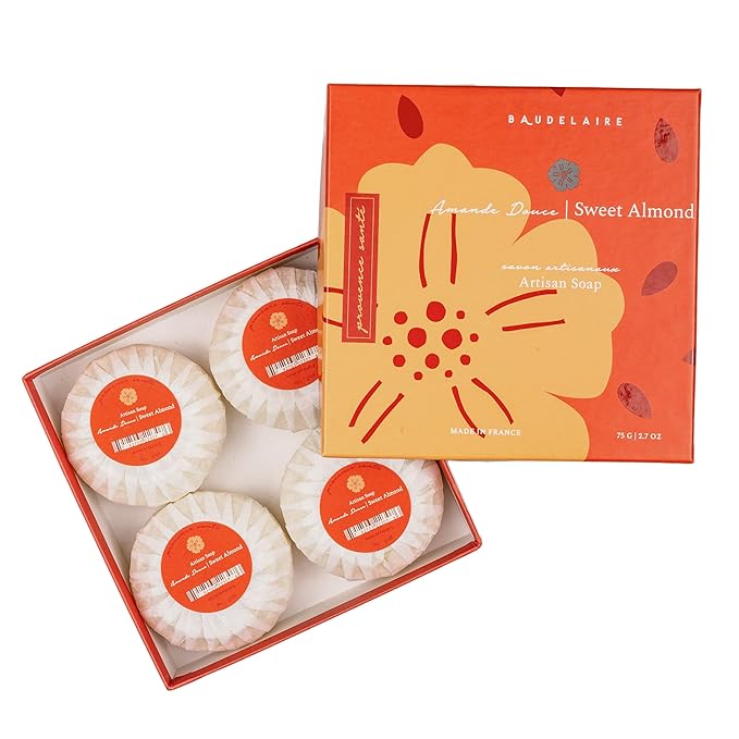 Provence Sante Luxury French Cleansing Bar - Moisturizing Shea Butter - Triple-milled Sweet Almond Fragrance, 2.7oz 4-Bar Gift Box