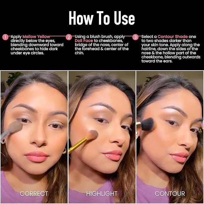 Frankie Rose Cosmetics Pro Contour Palette - Long-Wearing, Matte Finish Highlight Shades With Complementary Contour, Color Correctors & Shimmer Highlight Tones For All Skin Types