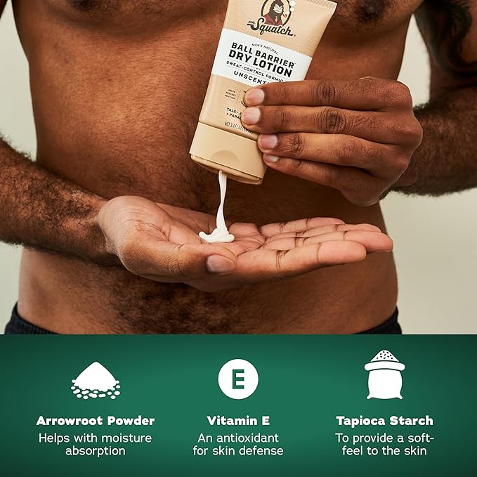 Dr. Squatch Ball Barrier Dry Lotion, No Mess Body Powder Lotion for Men, Made With Natural Ingredients - 2-Pack Unscented