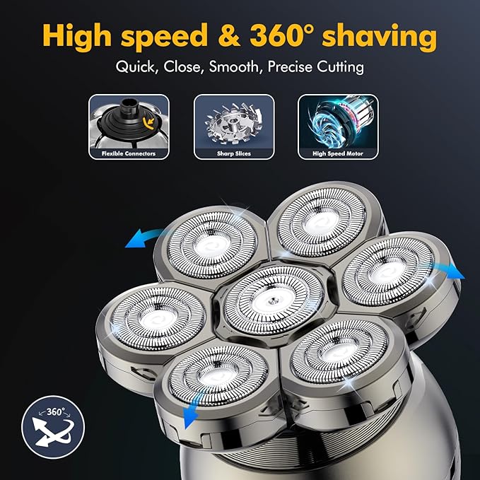 Head Shavers for Bald Men, 7D Magnetic Bald Head shavers Waterproof Mens Head Shaver for Wet/Dry Use, LED Display Electric Razor Type-C Wireless Charging, 360°Close Shave for Men