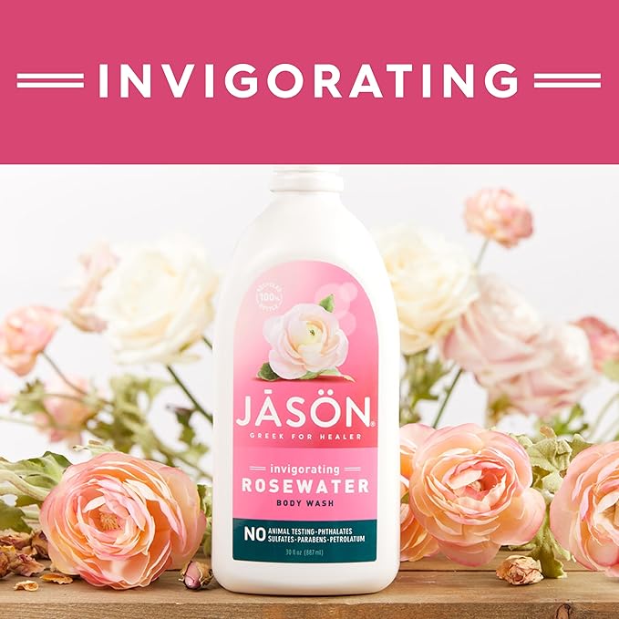 JASON Rosewater Invigorating Body Wash, For a Gentle Feeling Clean, 30 Fluid Ounces
