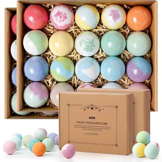 Bath Bombs Set, 40 pcs Natural Shea Butter & Safe Oil Bath Bomb for Skin Moisturizing, Handmade Bubble Bath & Fizzy, Ideal Presents for Women (2 Sets)
