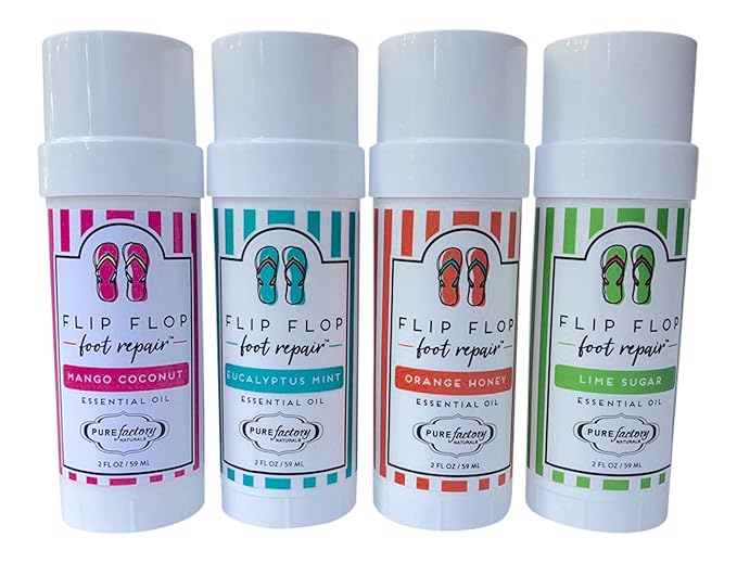 Foot Balm Moisturizer For Rough Heels & Dry, Cracked Feet – Flip Flop Foot Repair Bundle – 4 Pack – Mango Coconut, Lime Sugar, Orange Honey, Eucalyptus Mint
