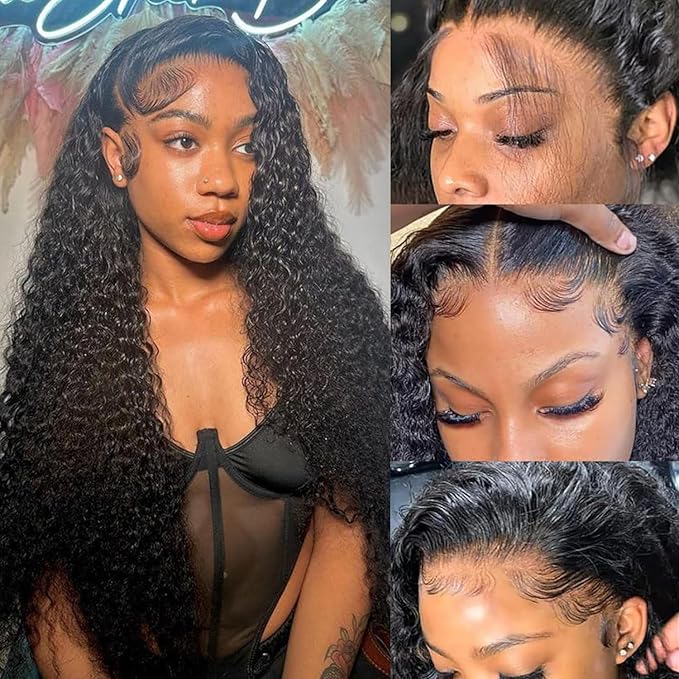 13x6 Lace Front Wigs Human Hair Pre Plucked 180% Density HD Transparent Water Wave Lace Frontal Wigs Human Hair for Women Curly Lace Front Wigs with Baby Hair Natural Color 26Inch