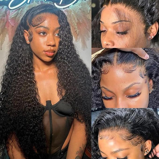 13x6 Lace Front Wigs Human Hair Pre Plucked 180% Density HD Transparent Water Wave Lace Frontal Wigs Human Hair for Women Curly Lace Front Wigs with Baby Hair Natural Color 26Inch