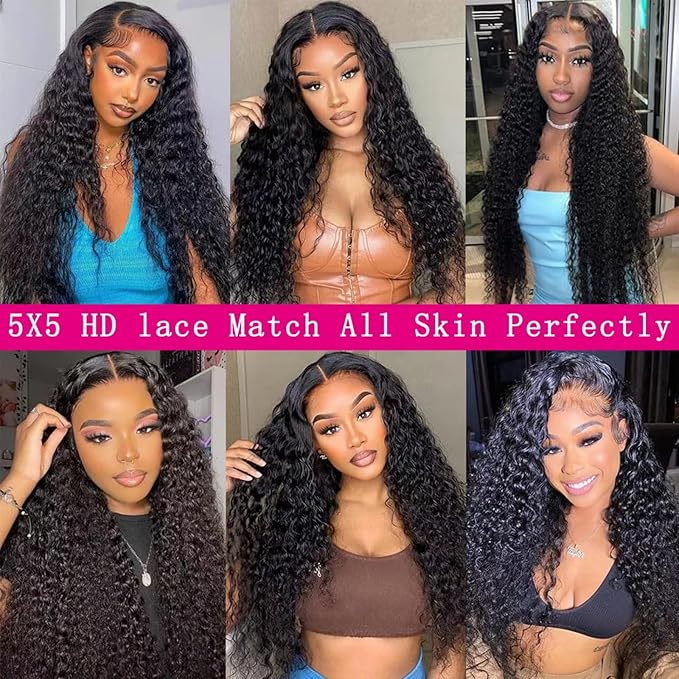 20 Inch 5x5 Lace Front Wigs Human Hair Pre Plucked 150% Density Water Wave Glueless Lace Frontal Wigs Human Hair for Women 5x5 Brazilian Virgin HD Lace Closure Human Hair Wigs with Baby Hair