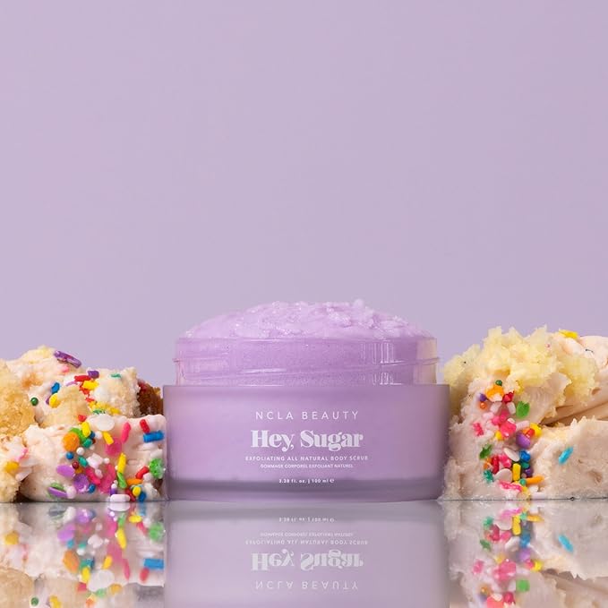 NCLA - Hey, Sugar Body Scrub | Smooth, Exfoliate, Hydrate Skin | Shea, Mango + Cocoa Butters | Vegan, Cruelty-Free, Clean Skincare (Birthday Cake; 100g | 3.38 oz)