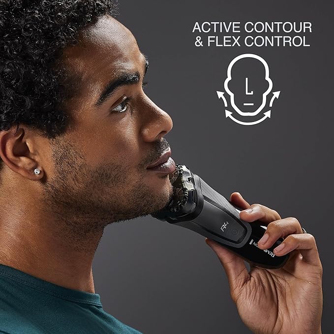 Remington R4 Style Series Rotary Shaver for Men, Flexing Technology and Sensitive Skin Comfort, Rechargeable Wet or Dry Electric Razor with Graphite Coating, Pop Up Trimmer, and Stubble Attachment
