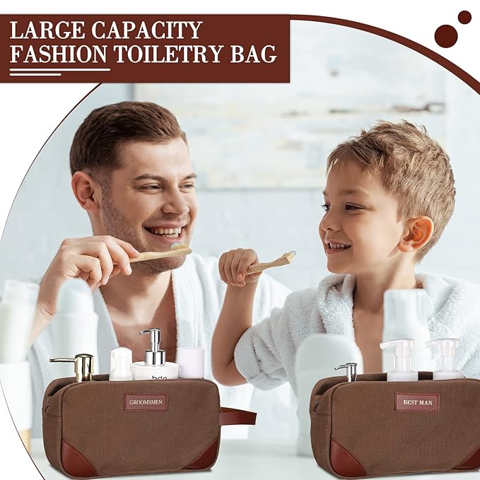Eccliy 6 Set Groomsmen Gifts Men Toiletry Bags Men's Travel Shaving Kit Bathroom Bags Water Resistant Toiletry Case for Wedding Groomsman Proposal Gift Travel Accessories(Brown)