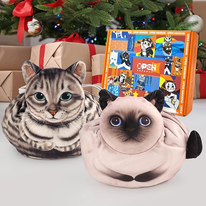 Openhaha Drawstring Makeup Organizer, Travel Cosmetic Pouch Bag, Cat Gift for Women, Lay Flat Makeup Bag Gifts for Cat Lovers (2-Pack)