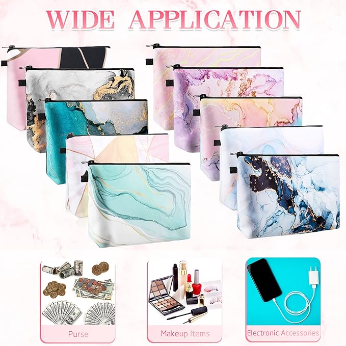 Dunzy 16 Pcs Makeup Bags Bulk Waterproof Cosmetic Bags Cna Week Graduation Gifts Roomy Zipper Pouch Travel Toiletry Portable Organizer Accessory Resistant Storage Purse for Women Men(Marble Style)