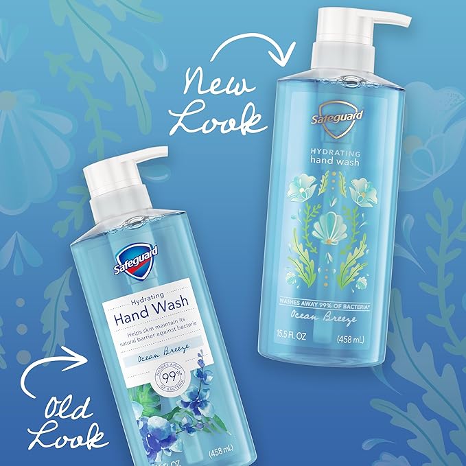 Safeguard Hydrating Liquid Hand Soap, Ocean Breeze Scent, Made with Plant Based Cleansers, 15.5 oz (Pack of 4)