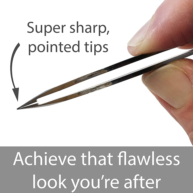 Elite Series Pointed Tweezers - Sharp Precision Tips + Surgical Grade Stainless Steel Tweezer for Professional Eyebrow and Facial Hair Removal