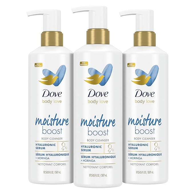 Dove Body Love Body Cleanser Moisture Boost 3 Count For Dry Skin Body Wash with Hyaluronic Acid and Moringa Oil 17.5 fl oz