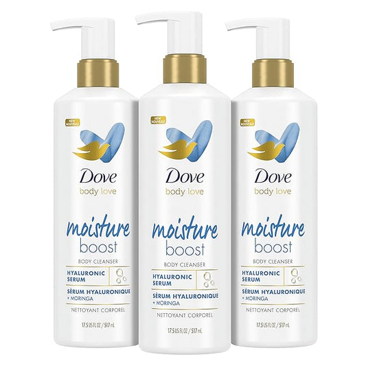 Dove Body Love Body Cleanser Moisture Boost 3 Count For Dry Skin Body Wash with Hyaluronic Acid and Moringa Oil 17.5 fl oz