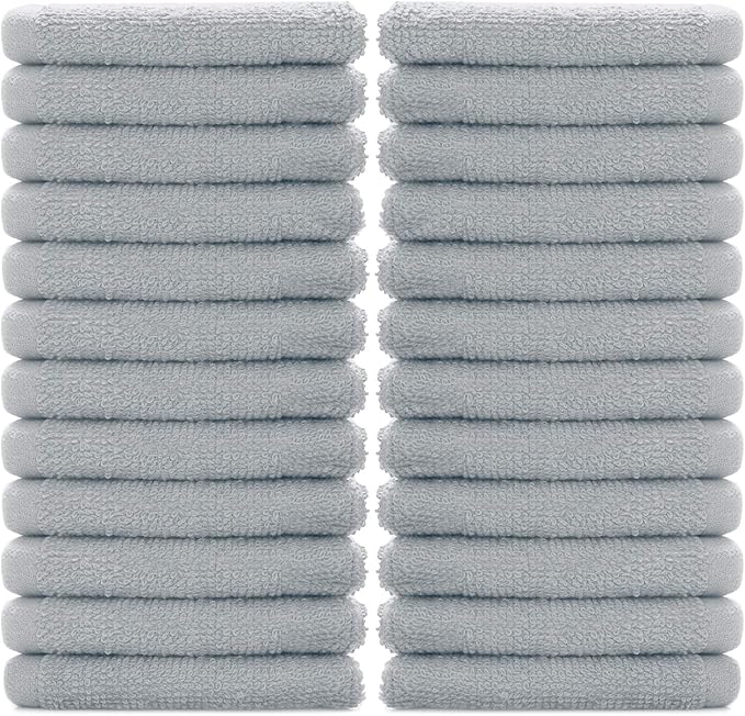 DAN RIVER 100% Cotton Washcloths 24 Pack Premium Quality Face and Body Cloth, Quick Dry Essential Towels for Bathroom, Hand, Kitchen & Cleaning, Baby Washcloths | 12X12 in | 400 GSM | Silver